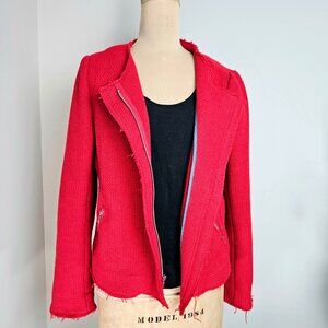 Gap Red Textured Moto Jacket – Raw Edge Zip Front - Size 12